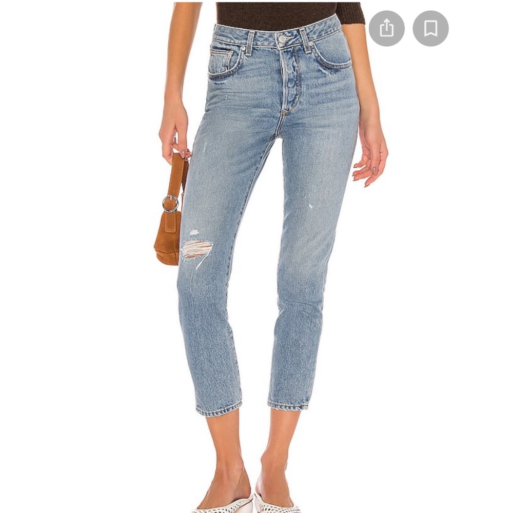 Lovers + Friends Light Blue Distressed High-Rise Crop Jeans